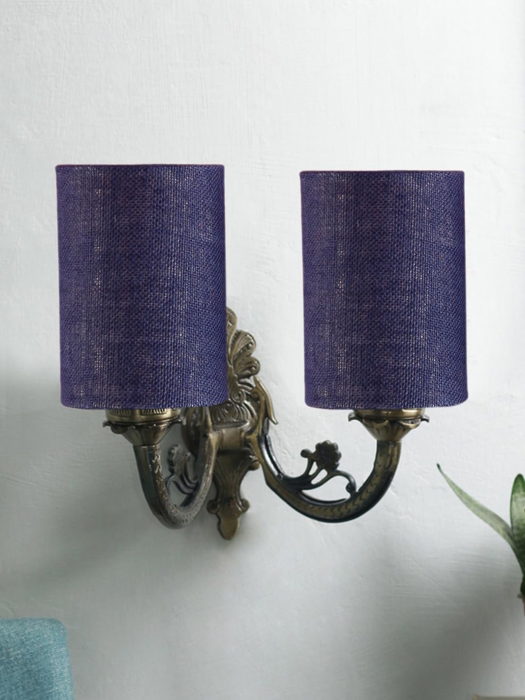 Dual Antique Gold Wall Lamp for Office/Home/Gifting with Jute Blue Shade(7x13x11.5) Inches -177