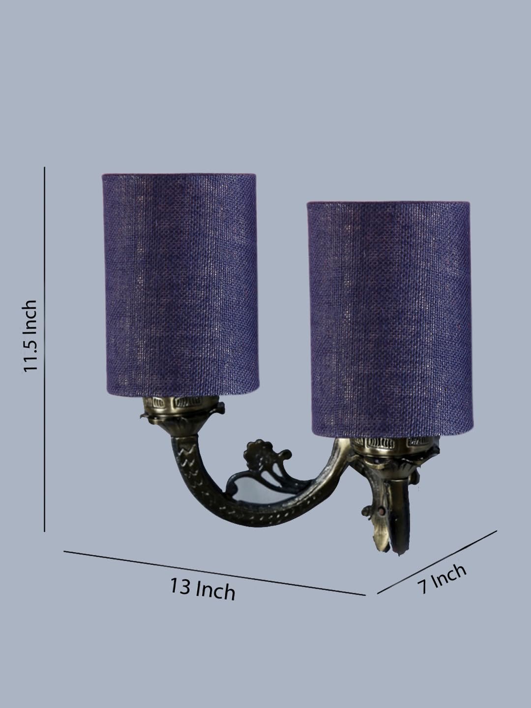Dual Antique Gold Wall Lamp for Office/Home/Gifting with Jute Blue Shade(7x13x11.5) Inches -177