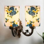 Dual Antique Gold Wall Lamp for Office/Home/Gifting with Cotton Printed Shade(7x13x11.5) Inches -178