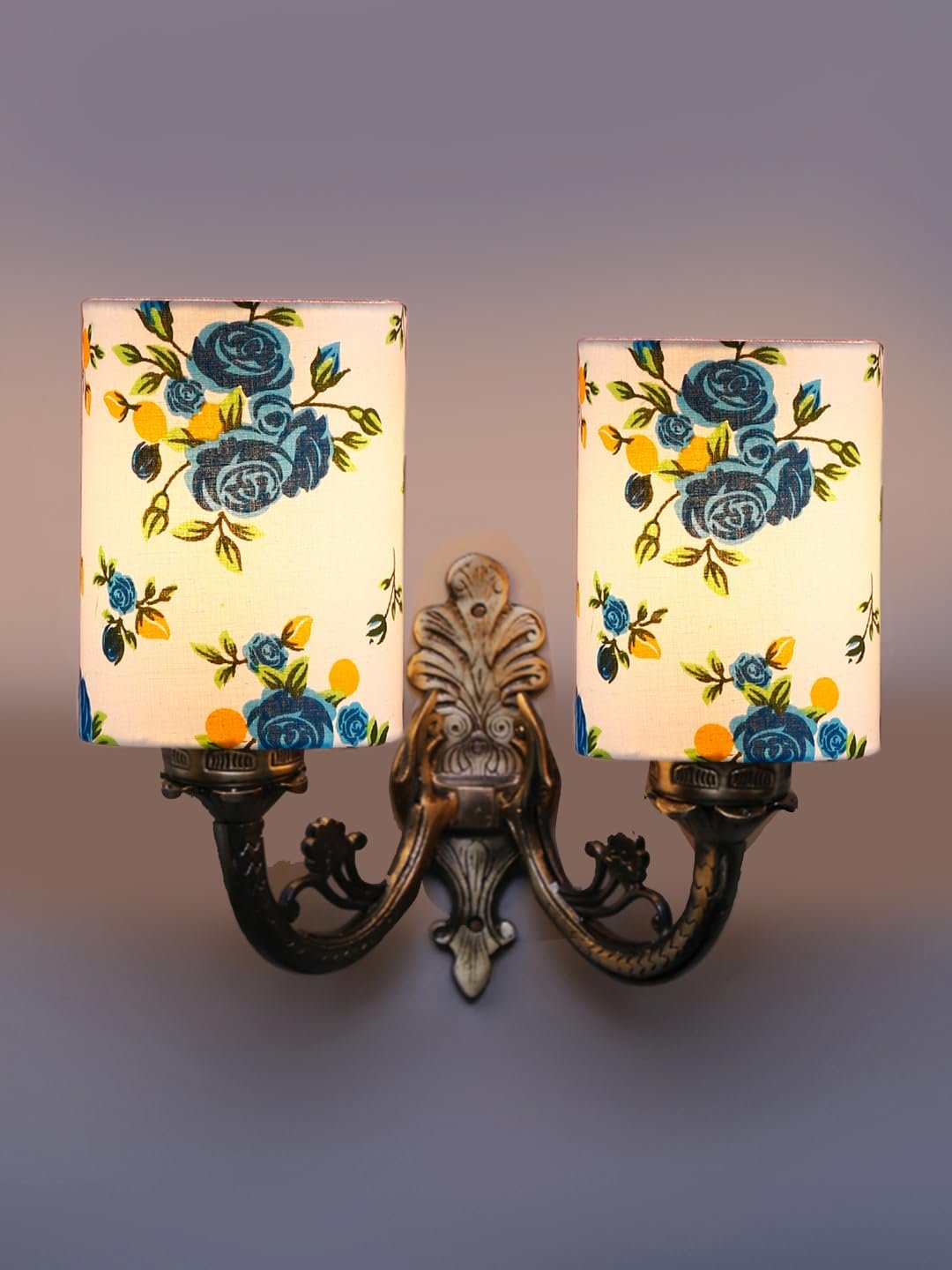 Dual Antique Gold Wall Lamp for Office/Home/Gifting with Cotton Printed Shade(7x13x11.5) Inches -178