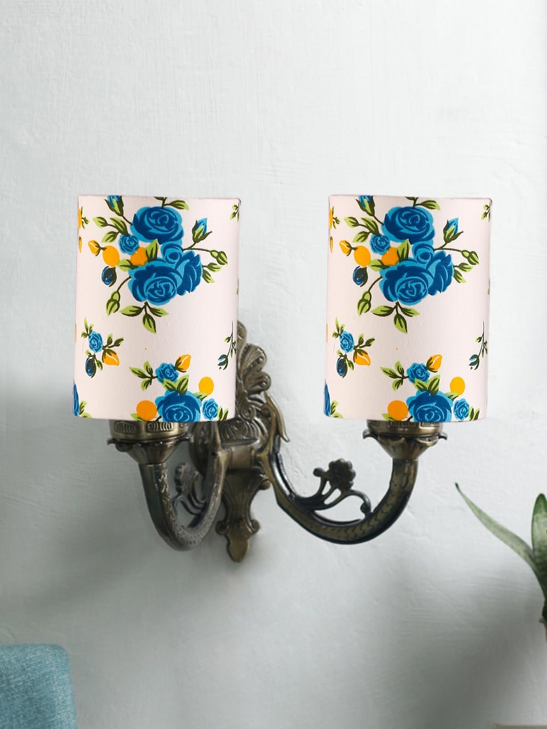 Dual Antique Gold Wall Lamp for Office/Home/Gifting with Cotton Printed Shade(7x13x11.5) Inches -178