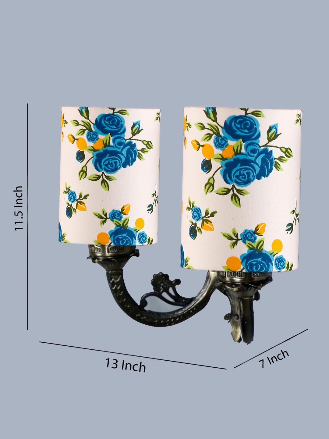 Dual Antique Gold Wall Lamp for Office/Home/Gifting with Cotton Printed Shade(7x13x11.5) Inches -178