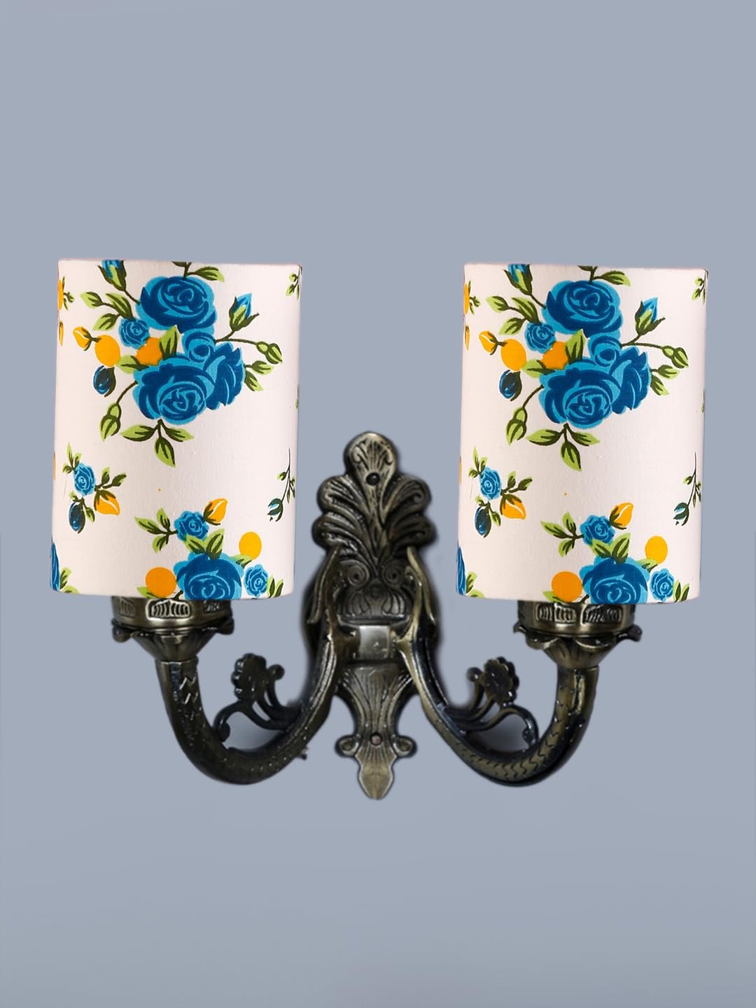 Dual Antique Gold Wall Lamp for Office/Home/Gifting with Cotton Printed Shade(7x13x11.5) Inches -178