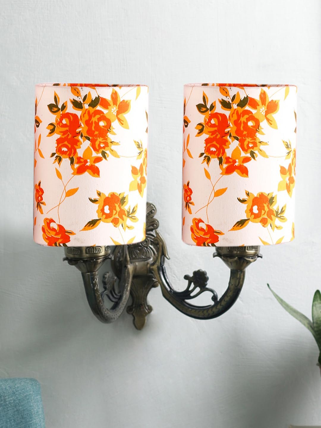 Dual Antique Gold Wall Lamp for Office/Home/Gifting with Cotton Printed Shade(7x13x11.5) Inches -179