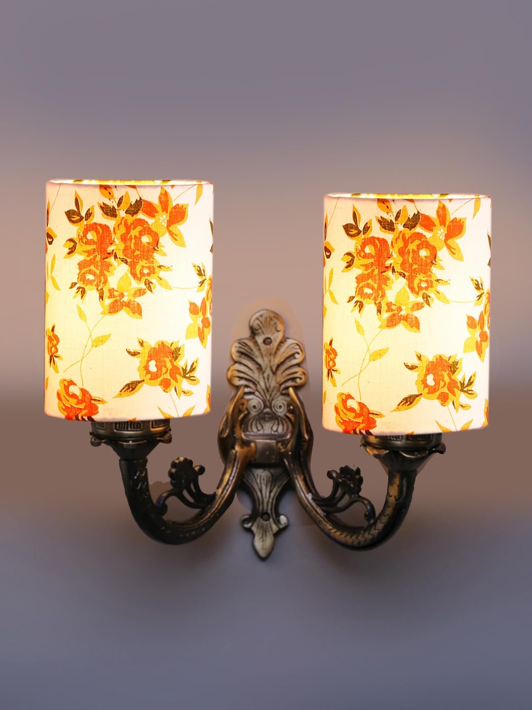 Dual Antique Gold Wall Lamp for Office/Home/Gifting with Cotton Printed Shade(7x13x11.5) Inches -179
