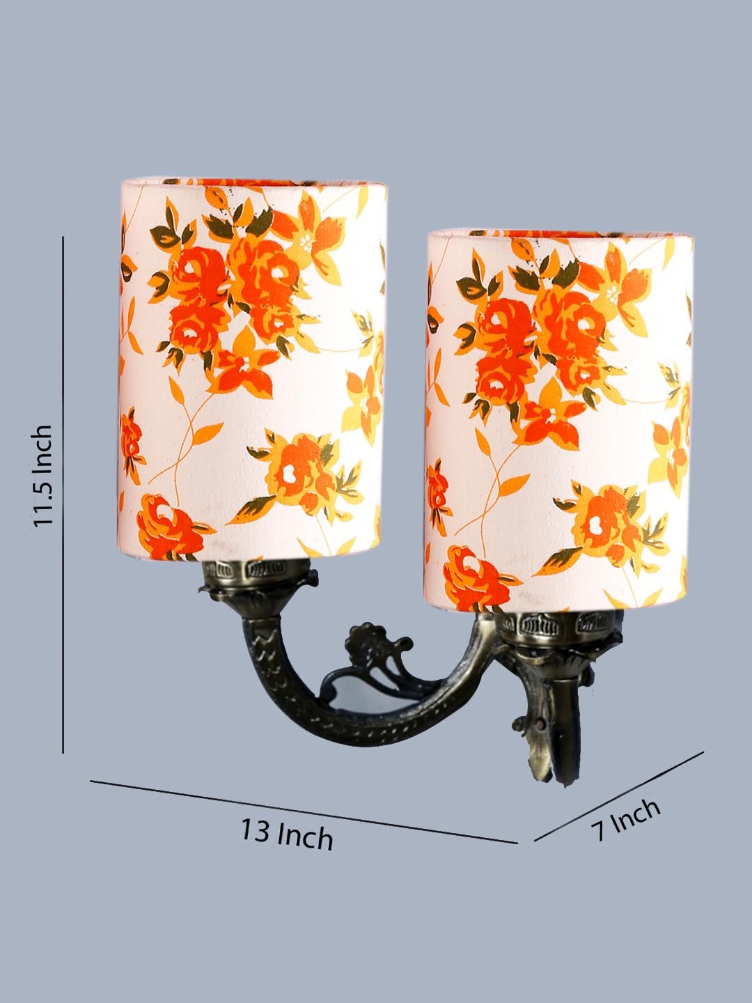 Dual Antique Gold Wall Lamp for Office/Home/Gifting with Cotton Printed Shade(7x13x11.5) Inches -179