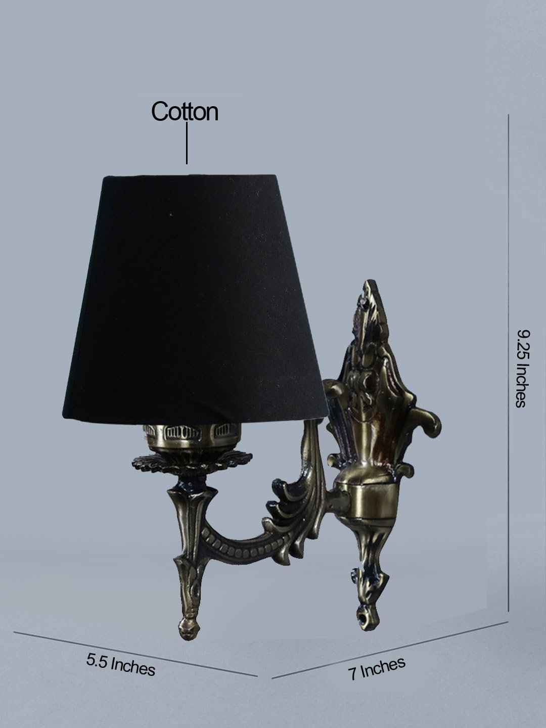 Antique Gold Wall Lamp for Office/Home/Gifting with Cotton conical Black Shade(7x5.5x9.25) Inches -17