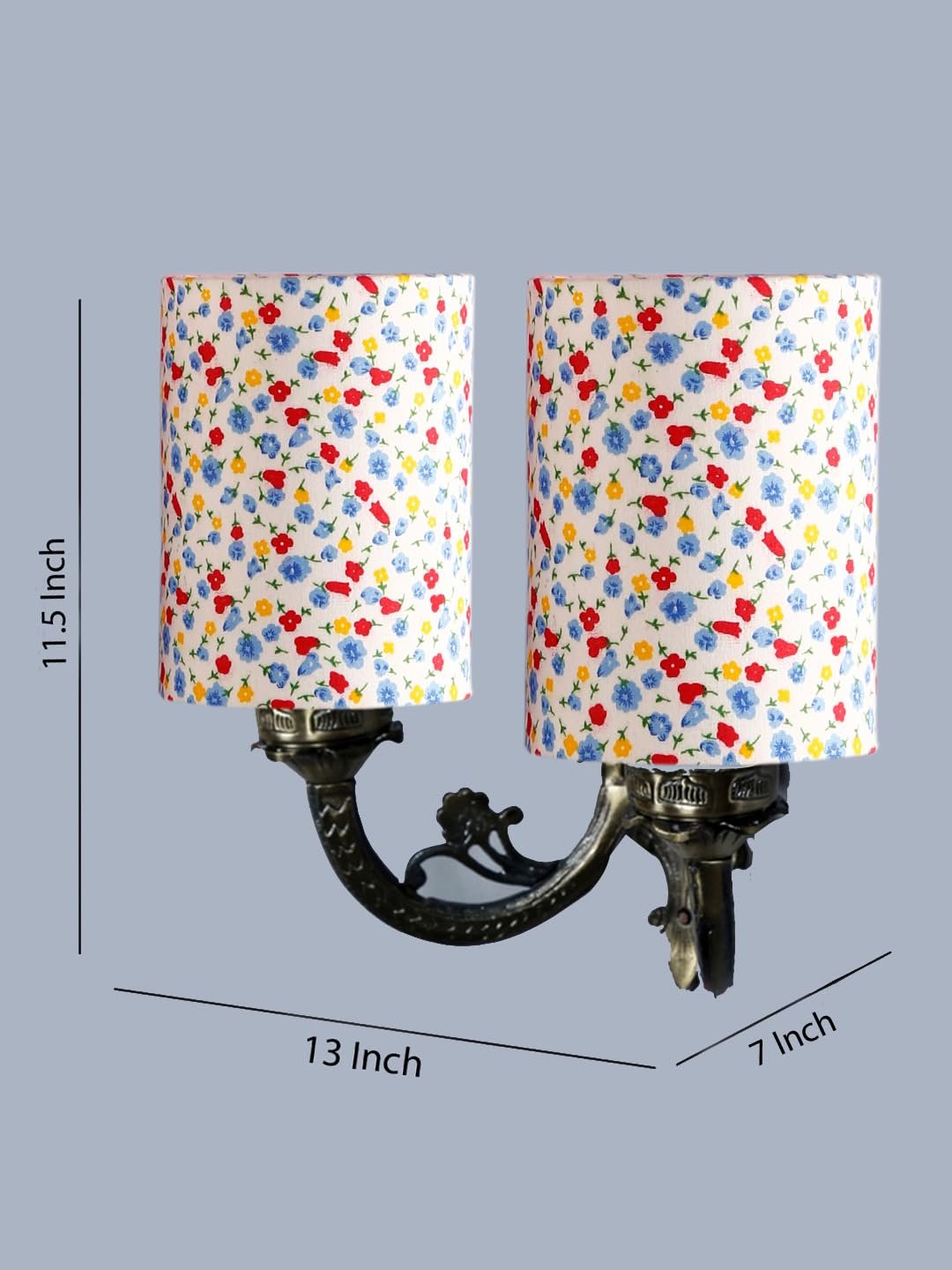 Dual Antique Gold Wall Lamp for Office/Home/Gifting with Cotton Printed Shade(7x13x11.5) Inches -180