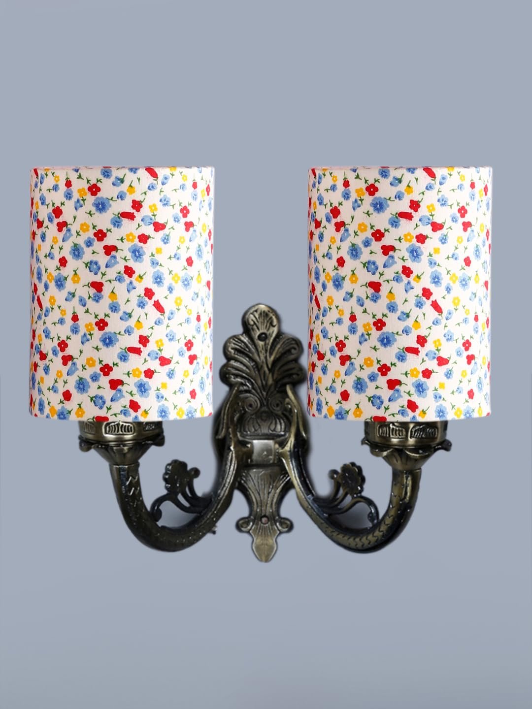 Dual Antique Gold Wall Lamp for Office/Home/Gifting with Cotton Printed Shade(7x13x11.5) Inches -180