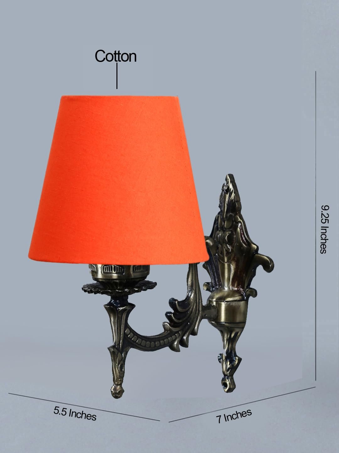 Antique Gold Wall Lamp for Office/Home/Gifting with Cotton conical Orange Shade(7x5.5x9.25) Inches -19