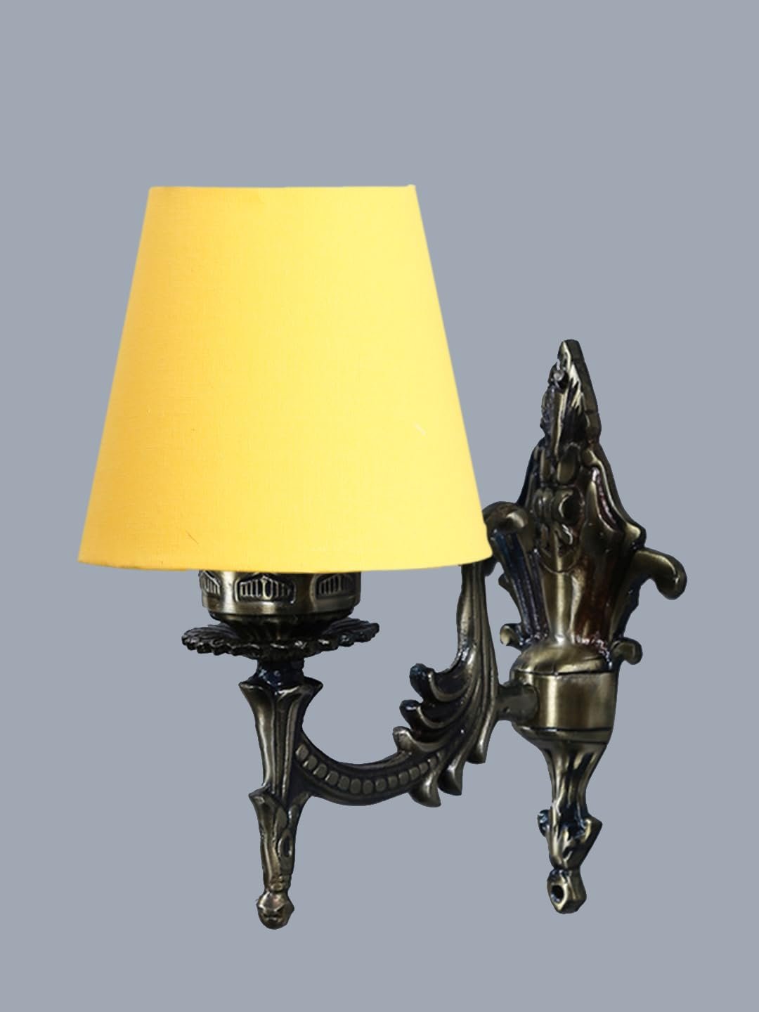 Antique Gold Wall Lamp for Office/Home/Gifting with Cotton conical Yellow Shade(7x5.5x9.25) Inches -20
