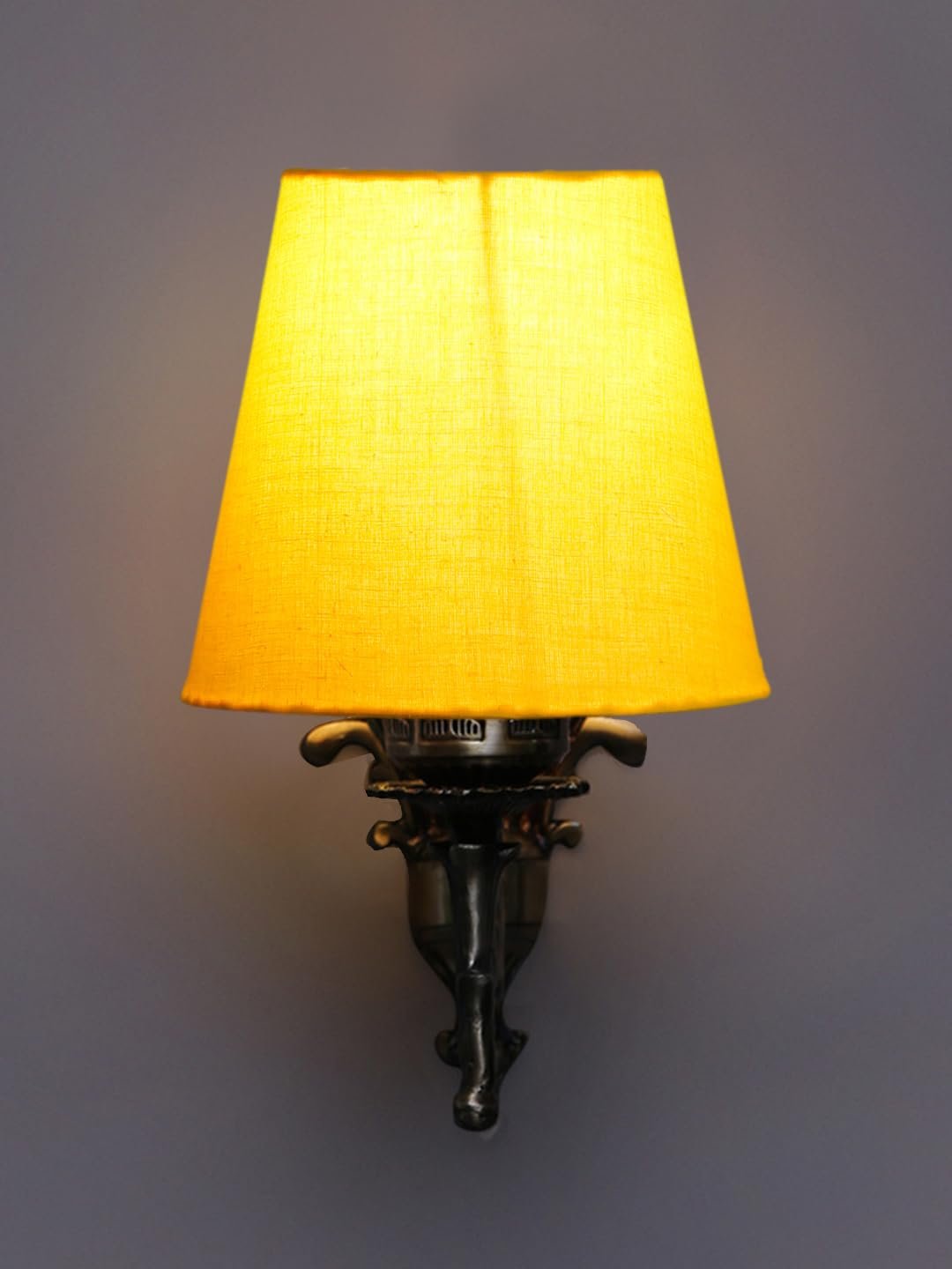 Antique Gold Wall Lamp for Office/Home/Gifting with Cotton conical Yellow Shade(7x5.5x9.25) Inches -20