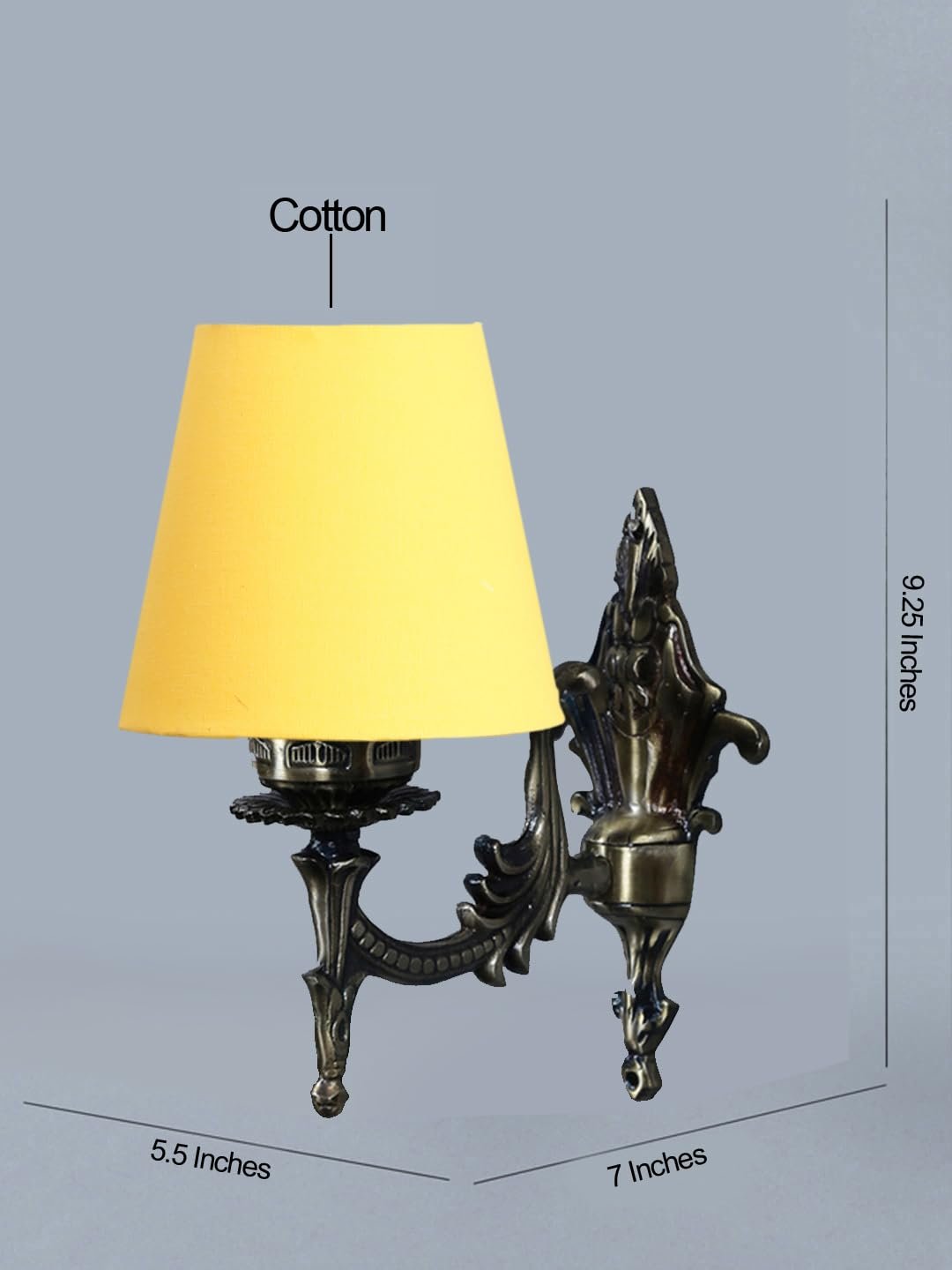 Antique Gold Wall Lamp for Office/Home/Gifting with Cotton conical Yellow Shade(7x5.5x9.25) Inches -20