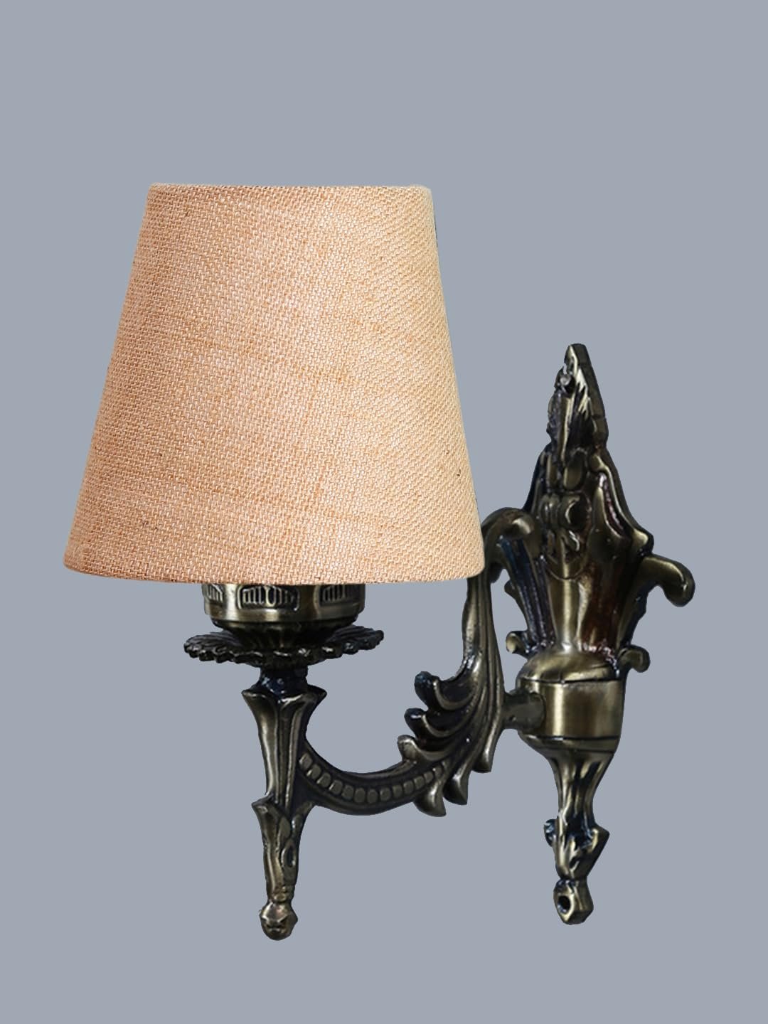 Antique Gold Wall Lamp for Office/Home/Gifting with Jute conical Beige Shade(7x5.5x9.25) Inches -23
