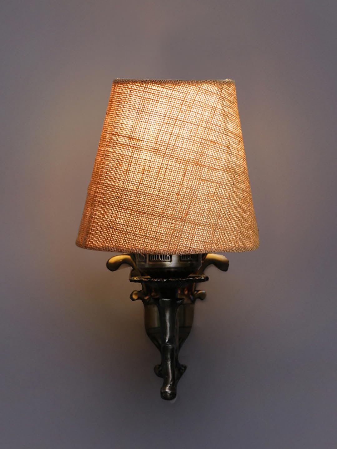 Antique Gold Wall Lamp for Office/Home/Gifting with Jute conical Beige Shade(7x5.5x9.25) Inches -23