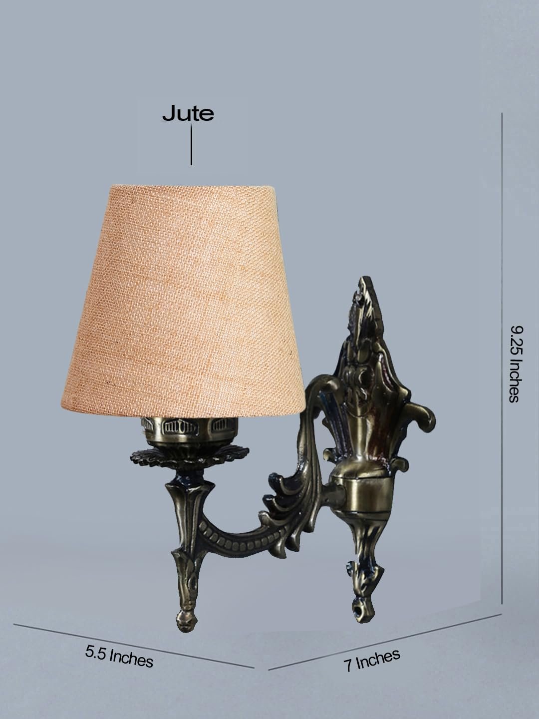 Antique Gold Wall Lamp for Office/Home/Gifting with Jute conical Beige Shade(7x5.5x9.25) Inches -23