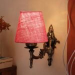 Antique Gold Wall Lamp for Office/Home/Gifting with Jute conical Pink Shade(7×5.5×9.25) Inches -25