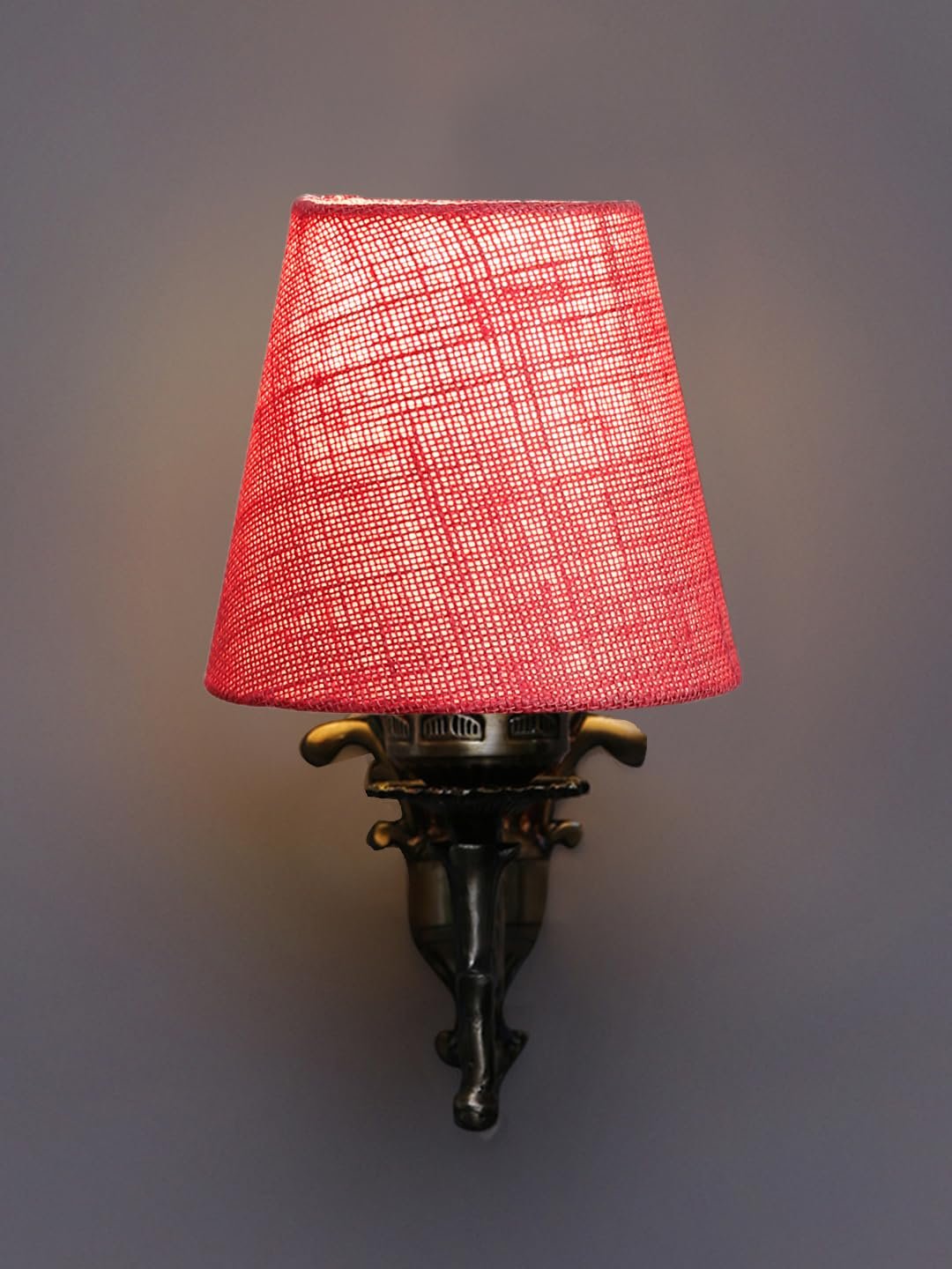 Antique Gold Wall Lamp for Office/Home/Gifting with Jute conical Pink Shade(7x5.5x9.25) Inches -25