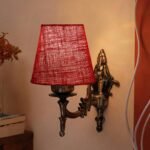 Antique Gold Wall Lamp for Office/Home/Gifting with Jute conical Maroon Shade(7×5.5×9.25) Inches -26