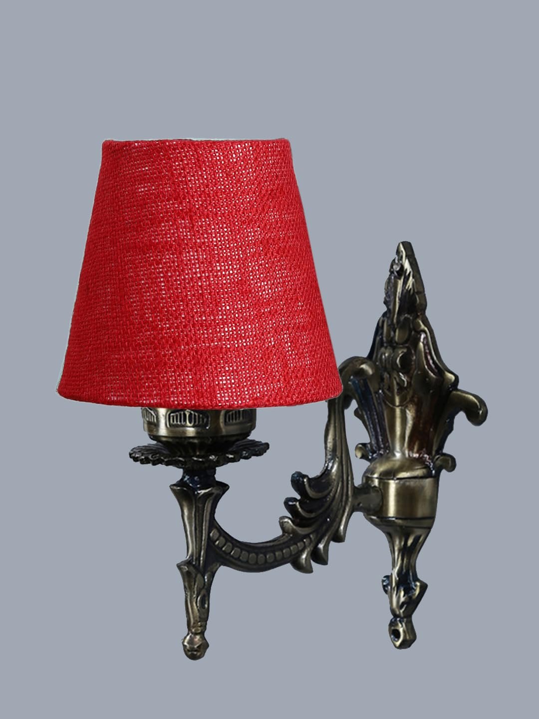 Antique Gold Wall Lamp for Office/Home/Gifting with Jute conical Maroon Shade(7x5.5x9.25) Inches -26
