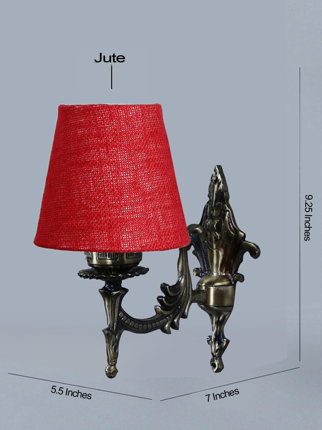 Antique Gold Wall Lamp for Office/Home/Gifting with Jute conical Maroon Shade(7x5.5x9.25) Inches -26