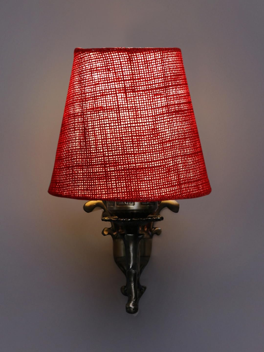 Antique Gold Wall Lamp for Office/Home/Gifting with Jute conical Maroon Shade(7x5.5x9.25) Inches -26