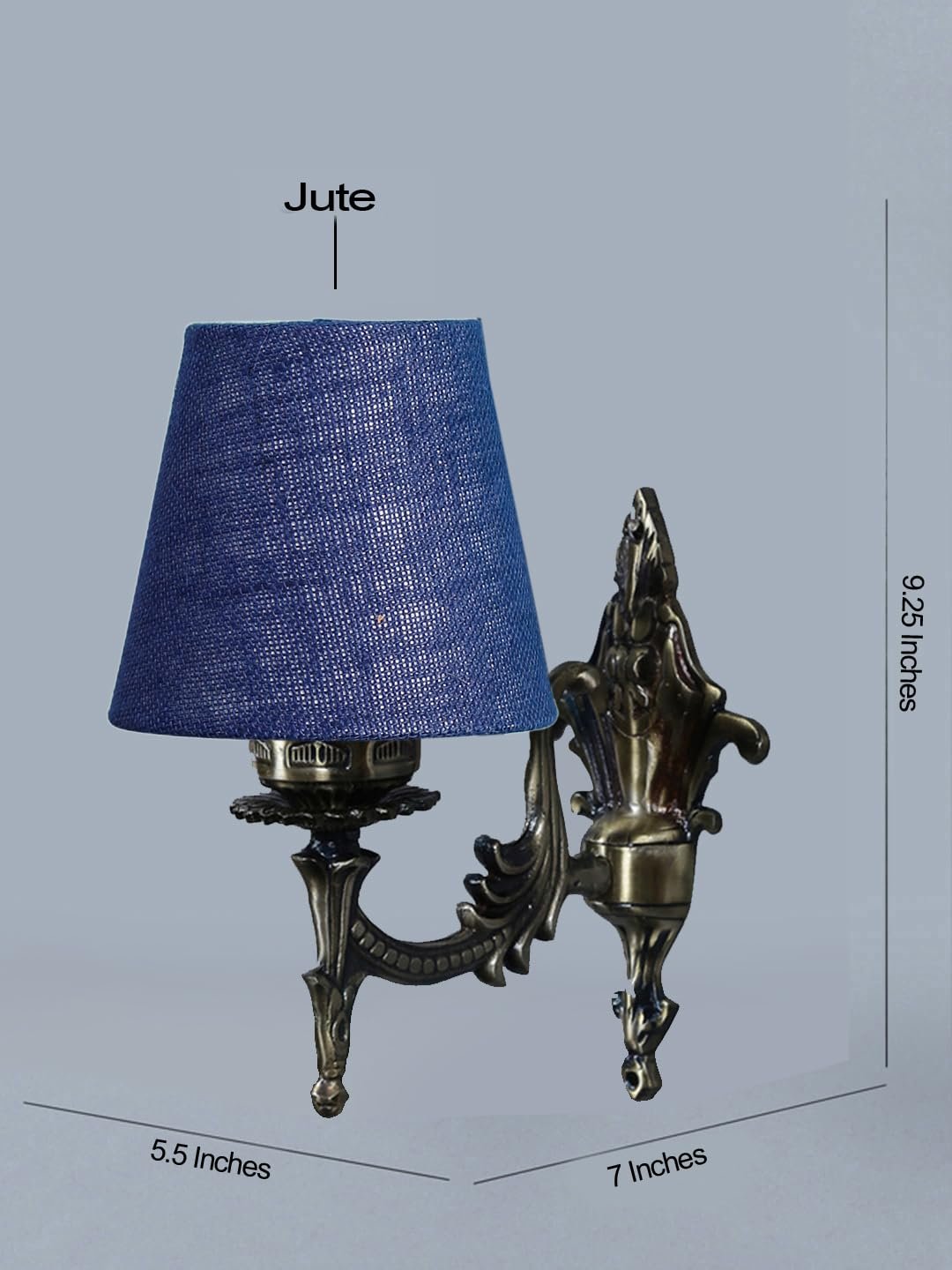 Antique Gold Wall Lamp for Office/Home/Gifting with Jute conical Blue Shade(7x5.5x9.25) Inches -27