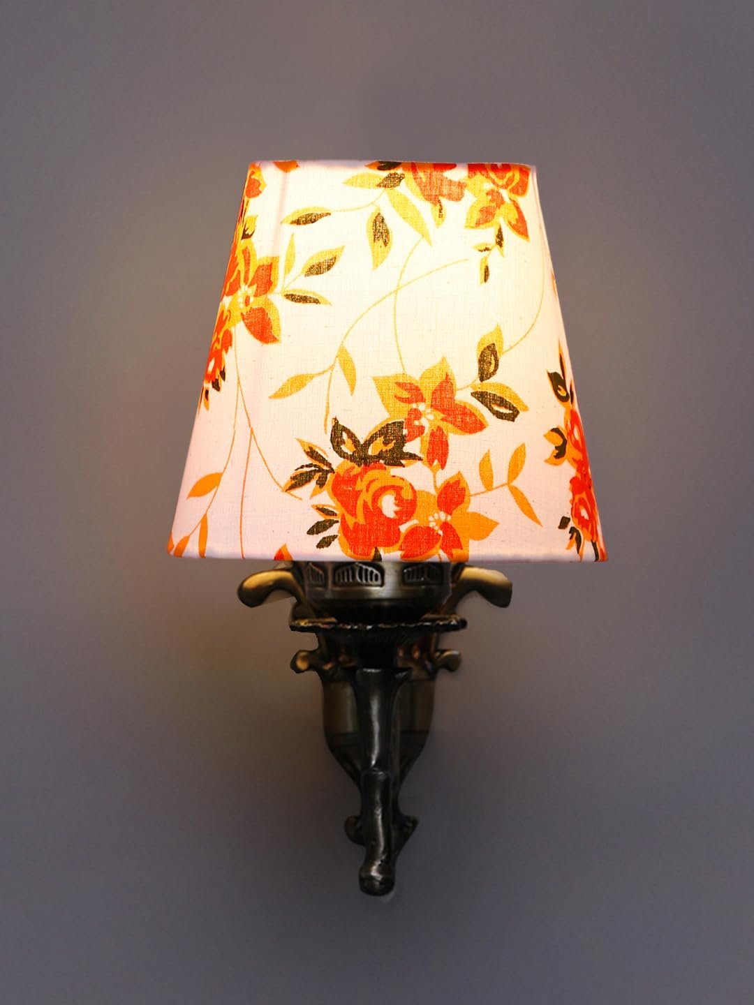 Antique Gold Wall Lamp for Office/Home/Gifting with Cotton conical Printed Shade(7x5.5x9.25) Inches -29