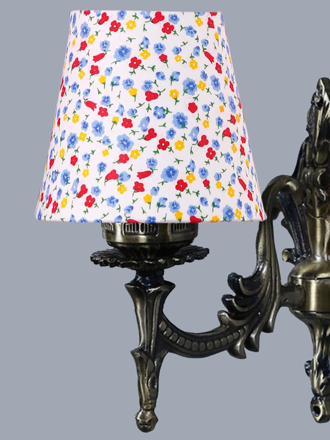 Antique Gold Wall Lamp for Office/Home/Gifting with Cotton conical Printed Shade(7x5.5x9.25) Inches -30