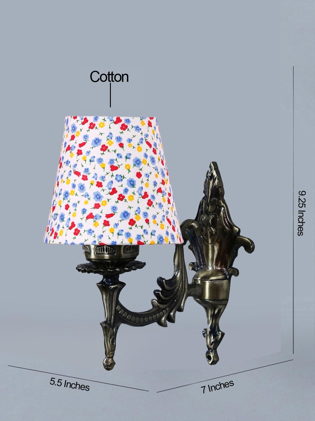 Antique Gold Wall Lamp for Office/Home/Gifting with Cotton conical Printed Shade(7x5.5x9.25) Inches -30