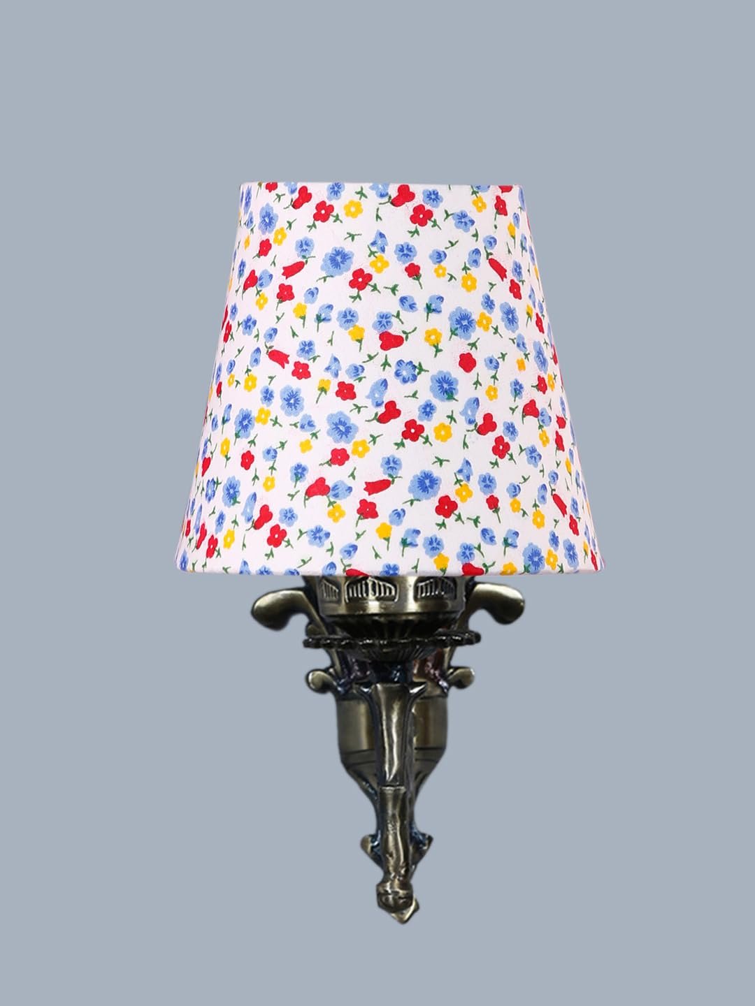 Antique Gold Wall Lamp for Office/Home/Gifting with Cotton conical Printed Shade(7x5.5x9.25) Inches -30