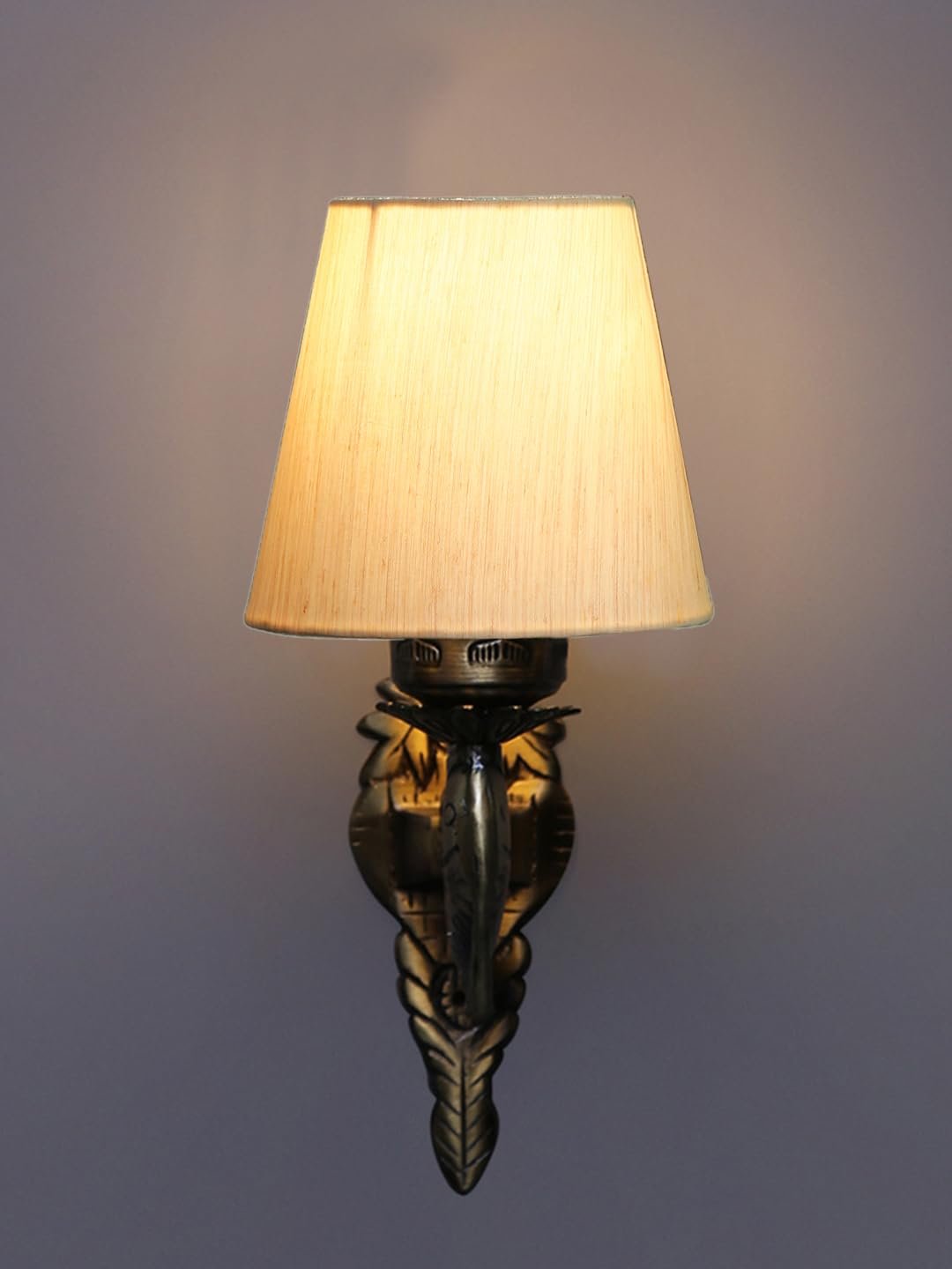 Antique Gold Fish Wall Lamp for Office/Home/Gifting with Cotton conical Off-White Shade(7x5.5x9.25) Inches