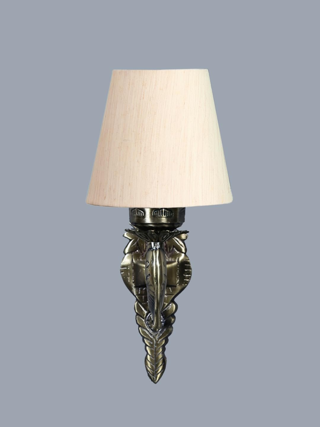 Antique Gold Fish Wall Lamp for Office/Home/Gifting with Cotton conical Off-White Shade(7x5.5x9.25) Inches