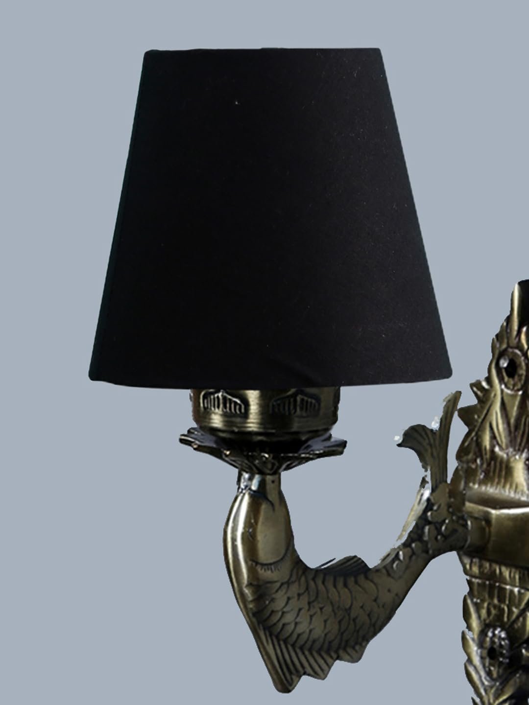 Antique Gold Fish Wall Lamp for Office/Home/Gifting with Cotton conical Black Shade(7x5.5x9.25) Inches