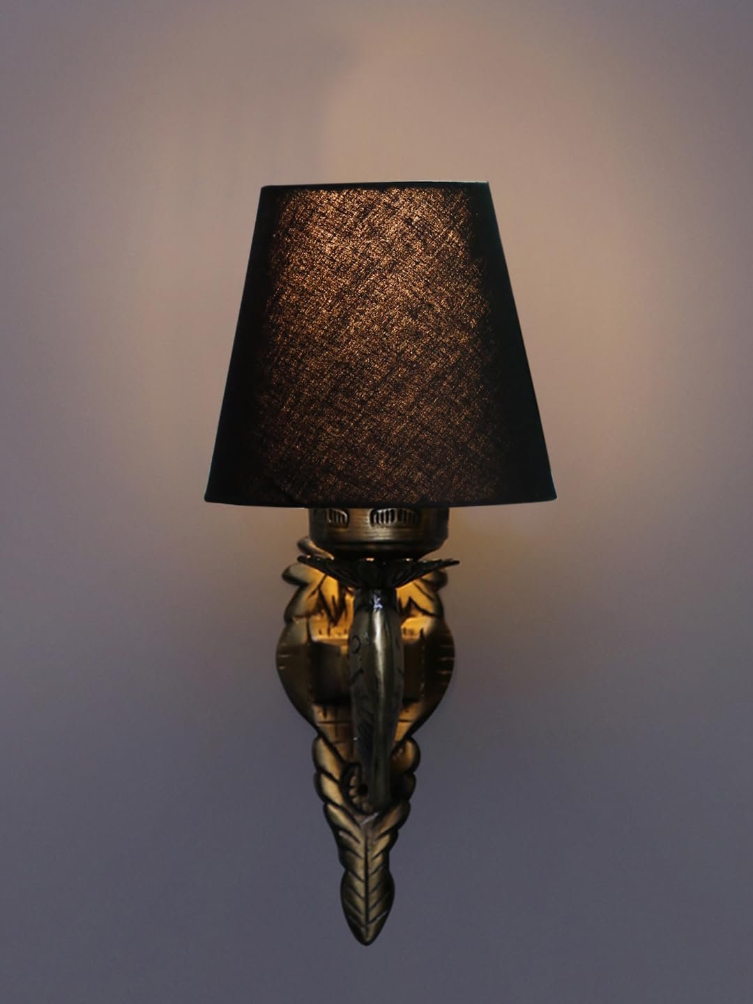 Antique Gold Fish Wall Lamp for Office/Home/Gifting with Cotton conical Black Shade(7x5.5x9.25) Inches