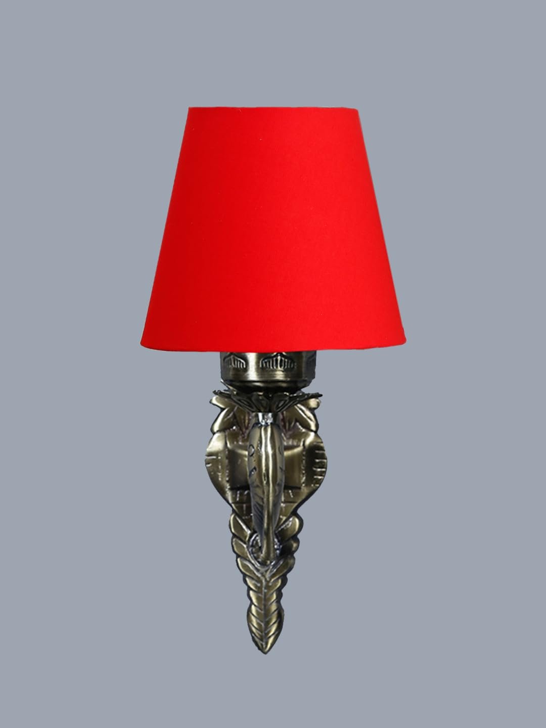 Antique Gold Fish Wall Lamp for Office/Home/Gifting with Cotton conical Red Shade(7x5.5x9.25) Inches
