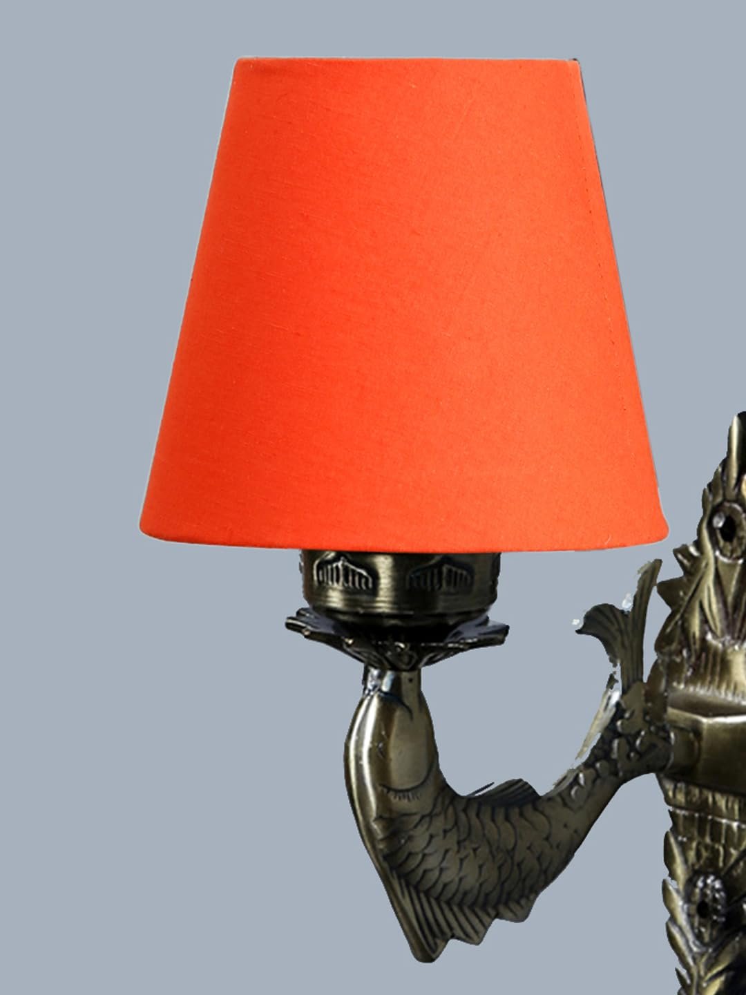 Antique Gold Fish Wall Lamp for Office/Home/Gifting with Cotton conical Orange Shade(7x5.5x9.25) Inches