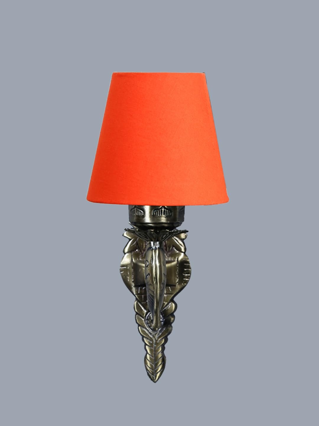 Antique Gold Fish Wall Lamp for Office/Home/Gifting with Cotton conical Orange Shade(7x5.5x9.25) Inches