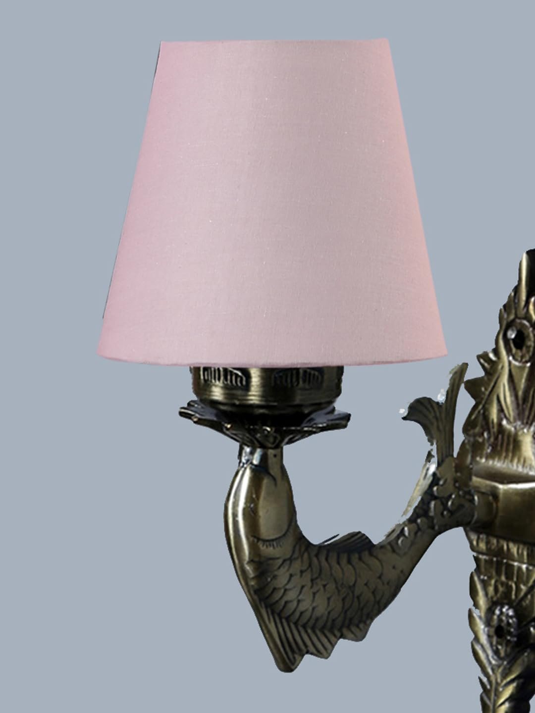 Antique Gold Fish Wall Lamp for Office/Home/Gifting with Cotton conical Grey Shade(7x5.5x9.25) Inches