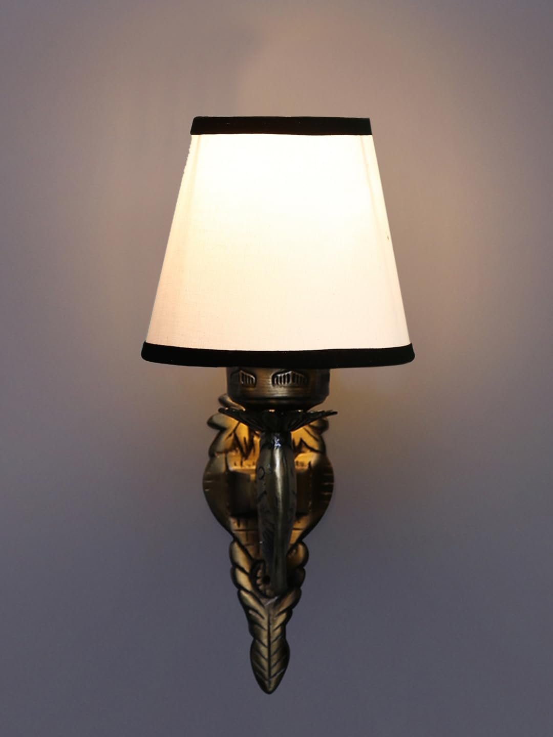 Antique Gold Fish Wall Lamp for Office/Home/Gifting with Cotton conical White & Black Shade(7x5.5x9.25) Inches -37