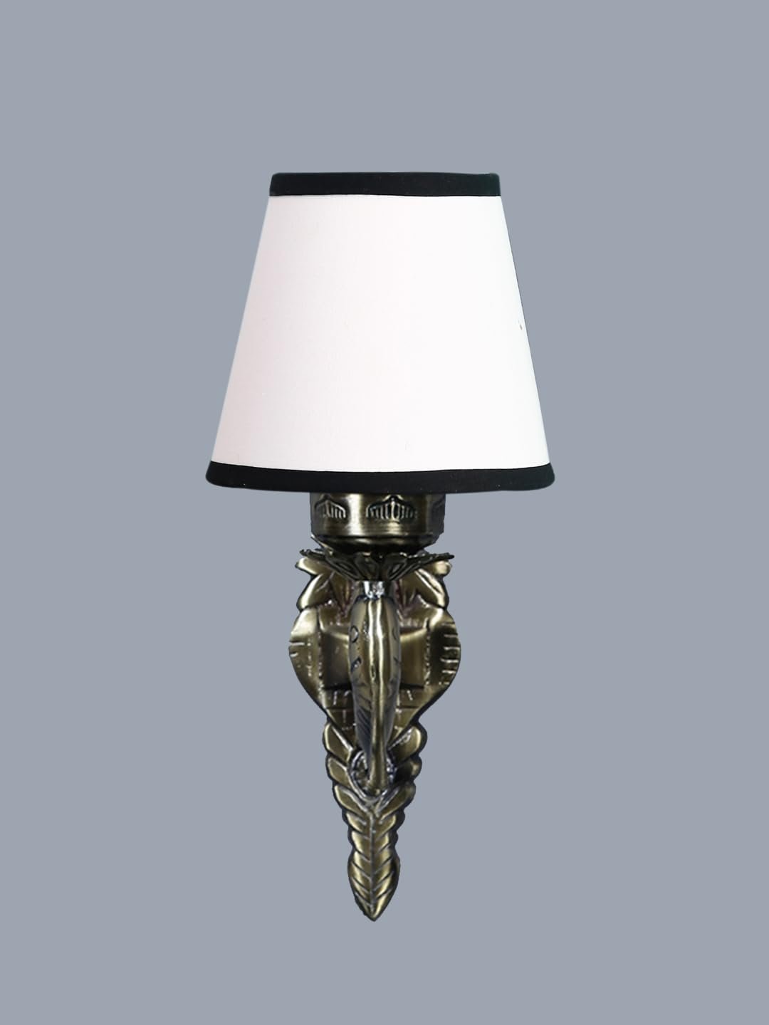 Antique Gold Fish Wall Lamp for Office/Home/Gifting with Cotton conical White & Black Shade(7x5.5x9.25) Inches -37