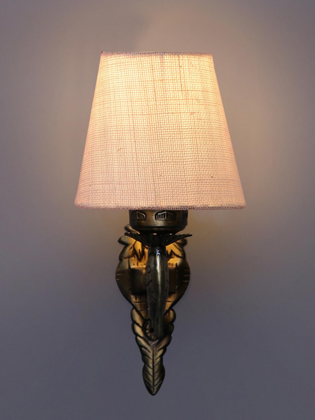 Antique Gold Fish Wall Lamp for Office/Home/Gifting with Jute conical White Shade(7x5.5x9.25) Inches