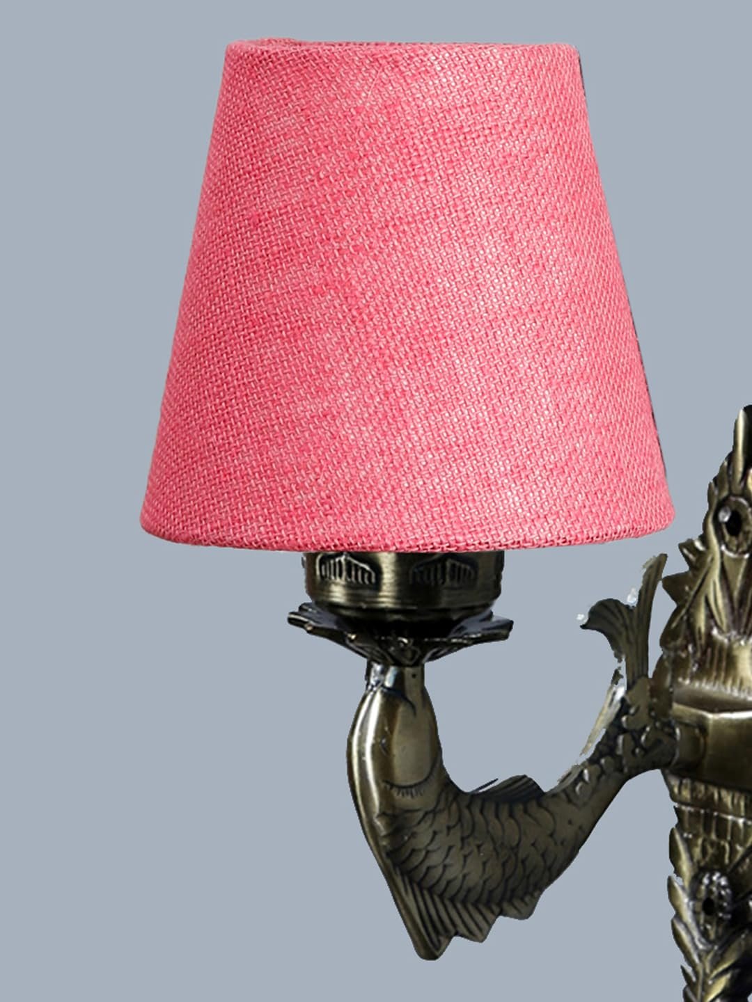 Antique Gold Fish Wall Lamp for Office/Home/Gifting with Jute conical Pink Shade(7x5.5x9.25) Inches -40