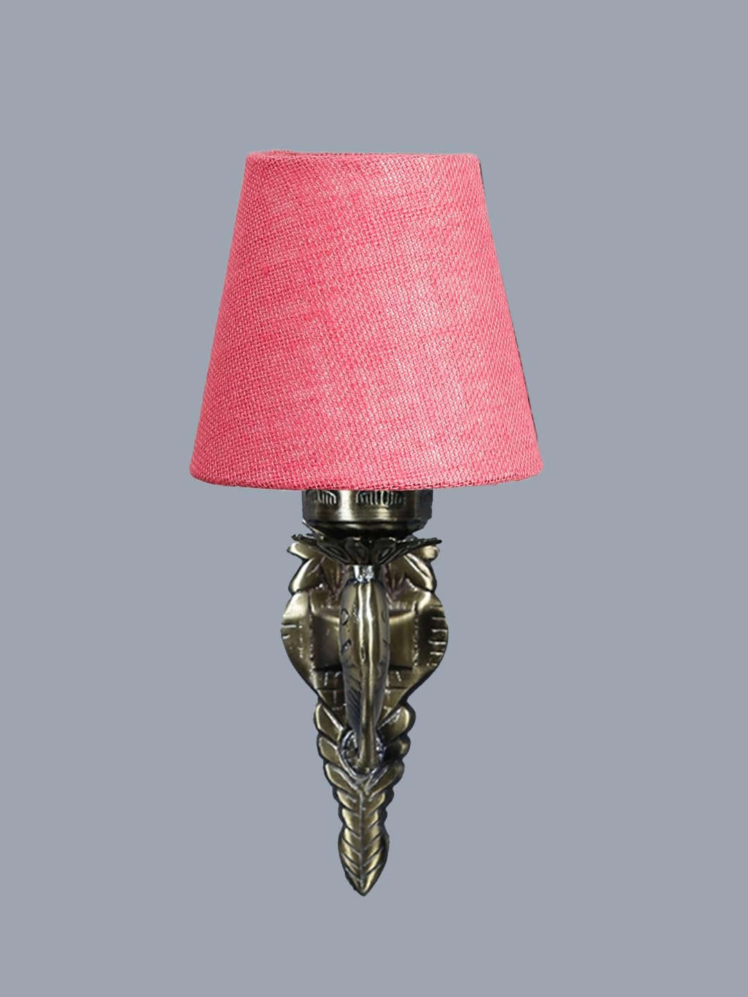Antique Gold Fish Wall Lamp for Office/Home/Gifting with Jute conical Pink Shade(7x5.5x9.25) Inches -40
