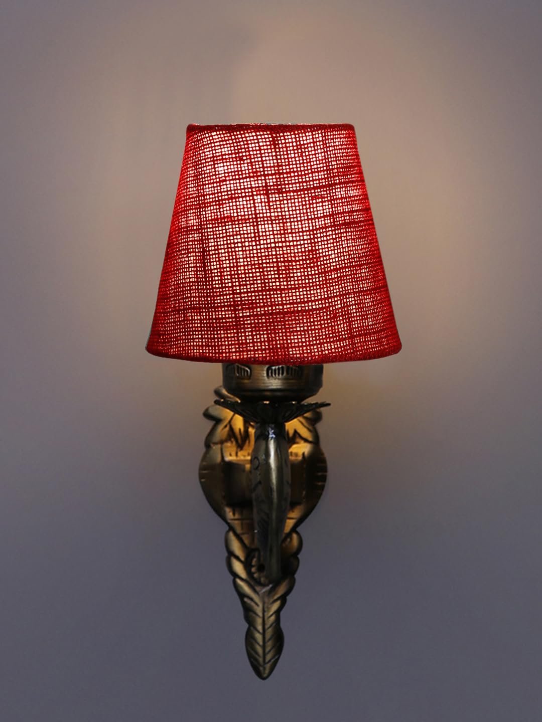 Antique Gold Fish Wall Lamp for Office/Home/Gifting with Jute conical Maroon Shade(7x5.5x9.25) Inches