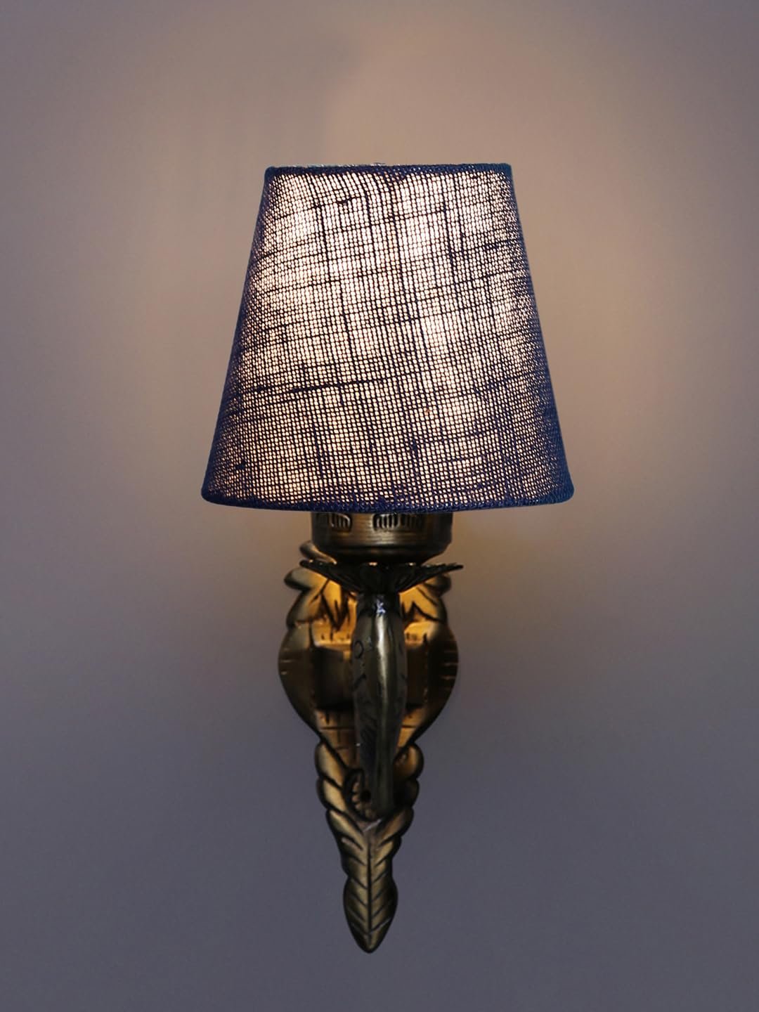 Antique Gold Fish Wall Lamp for Office/Home/Gifting with Jute conical Blue Shade(7x5.5x9.25) Inches -42