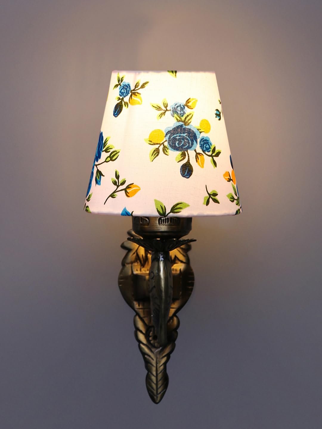 Antique Gold Fish Wall Lamp for Office/Home/Gifting with Cotton conical Printed Shade(7x5.5x9.25) Inches -43