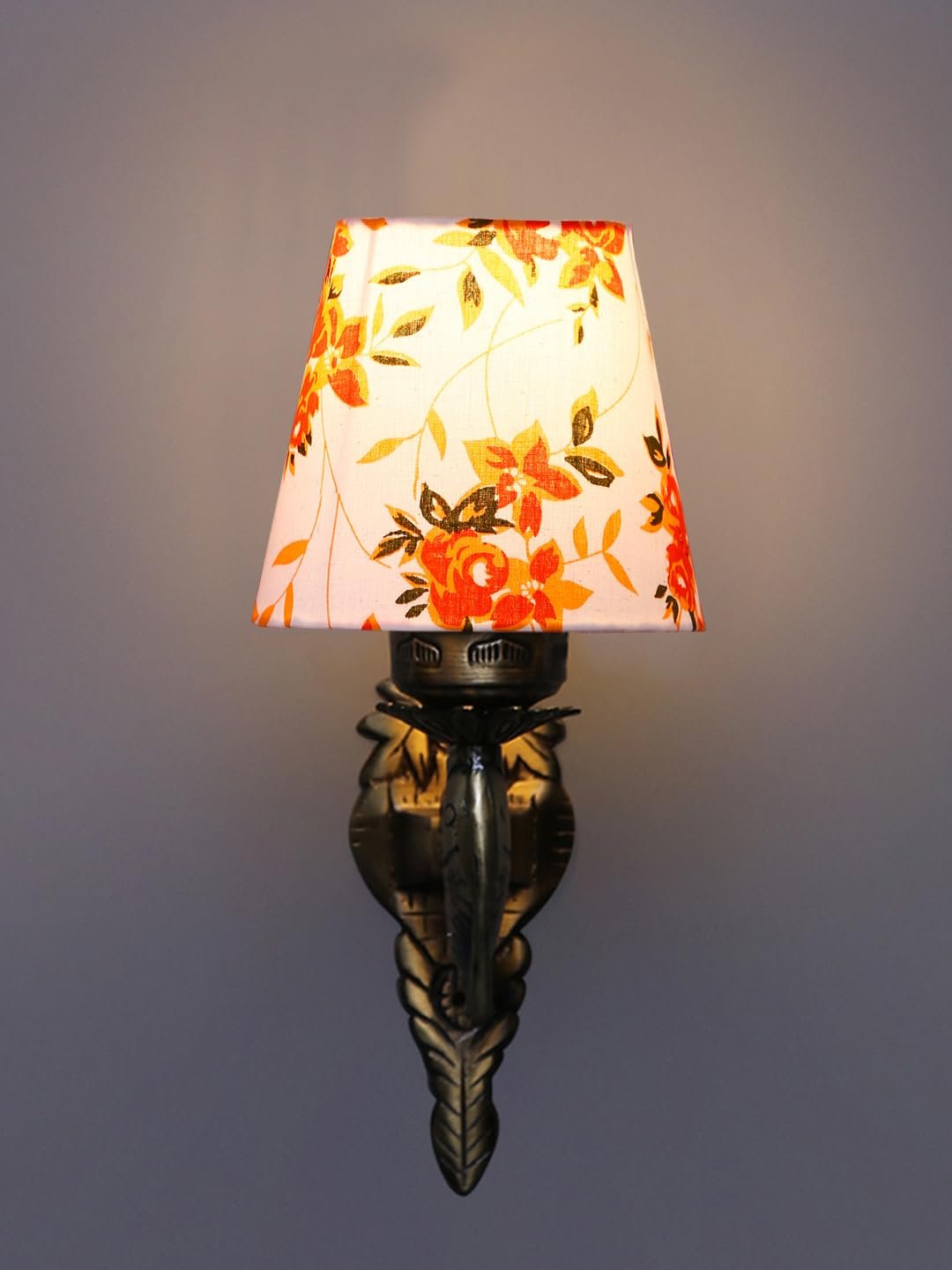 Antique Gold Fish Wall Lamp for Office/Home/Gifting with Cotton conical Printed Shade(7x5.5x9.25) Inches -44