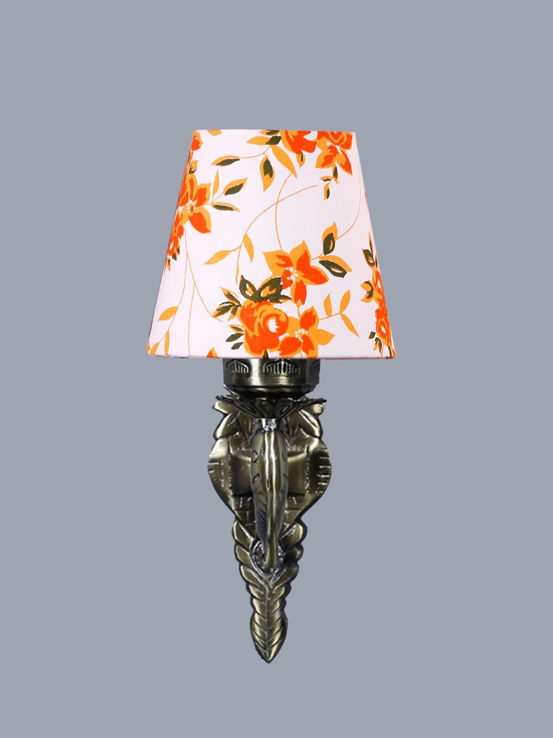 Antique Gold Fish Wall Lamp for Office/Home/Gifting with Cotton conical Printed Shade(7x5.5x9.25) Inches -44