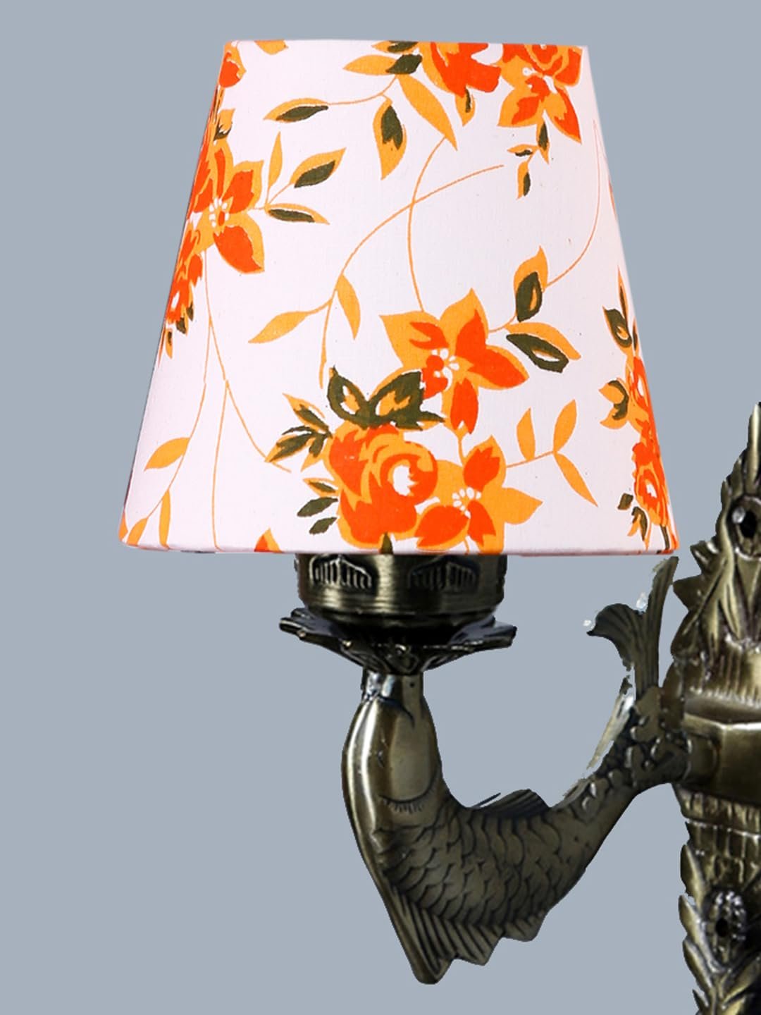 Antique Gold Fish Wall Lamp for Office/Home/Gifting with Cotton conical Printed Shade(7x5.5x9.25) Inches -44